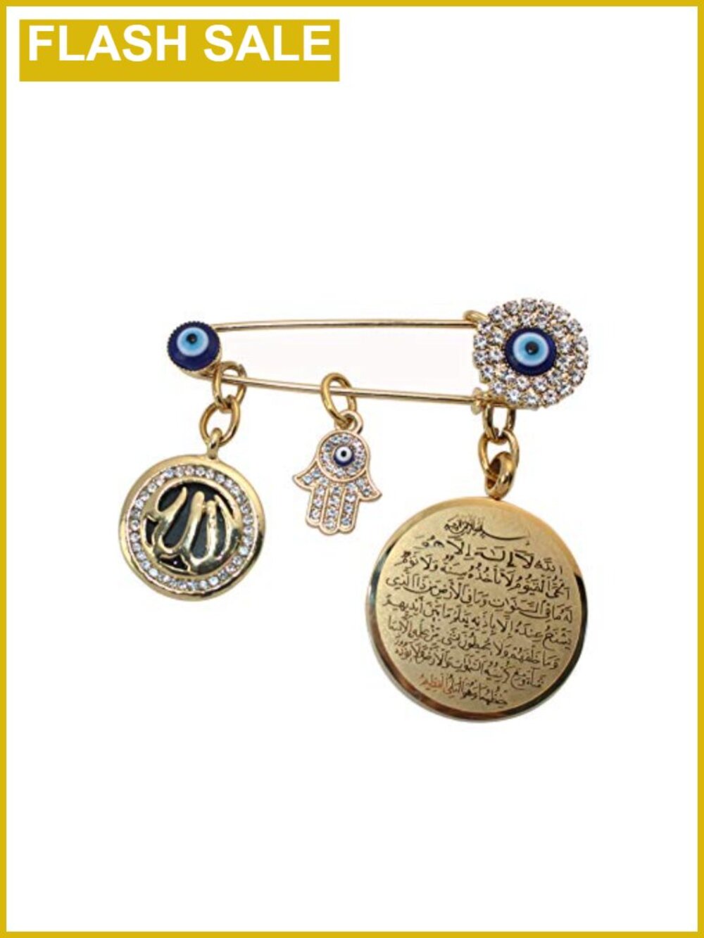 Stainless Steel Ayatul Kursi Hamsa Evil Eye Brooch Pin